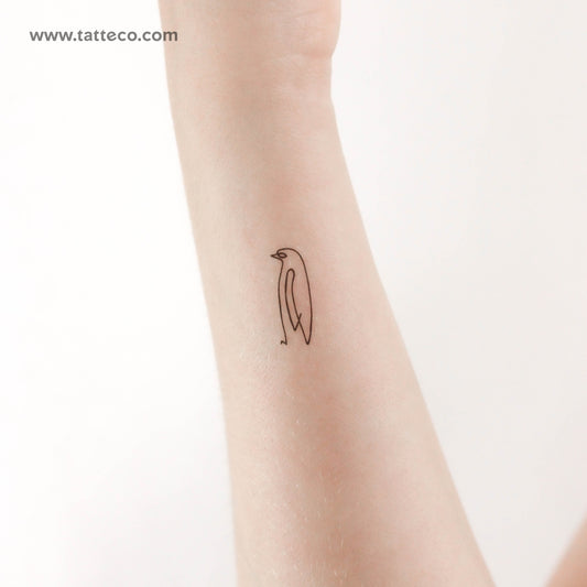 Tatuaje temporal de pingüino de una sola línea - Juego de 3