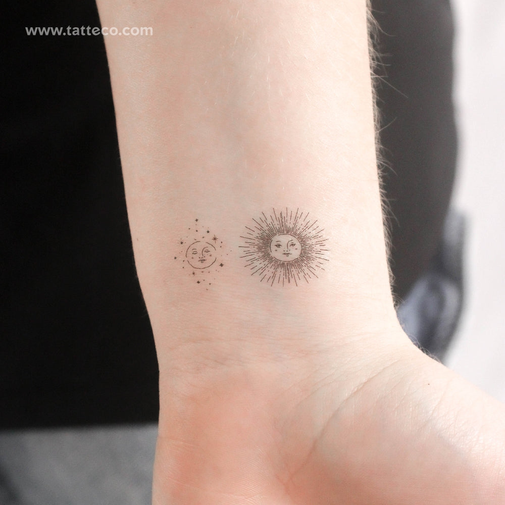 Tatuaje temporal "Sol feliz, luna soñolienta" (juego de 3)