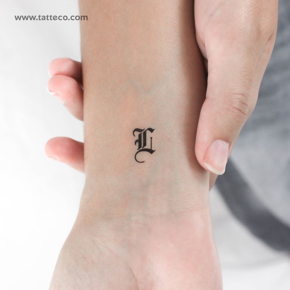 Tatuaje temporal de la letra L gótica - Juego de 3
