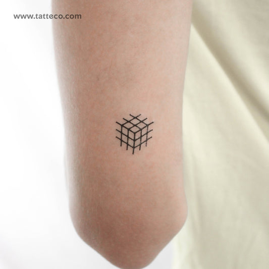 Tatuaje temporal minimalista de cubo de Rubik (juego de 3)