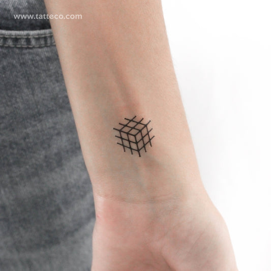 Tatuaje temporal minimalista de cubo de Rubik (juego de 3)