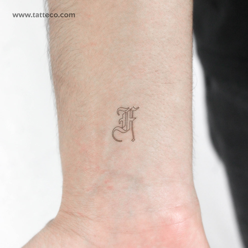 Old English F Letter Temporary Tattoo - Set of 3