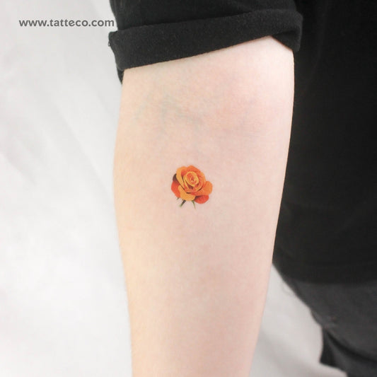 Tatuaje temporal de cabeza de rosa naranja pequeña (juego de 3)