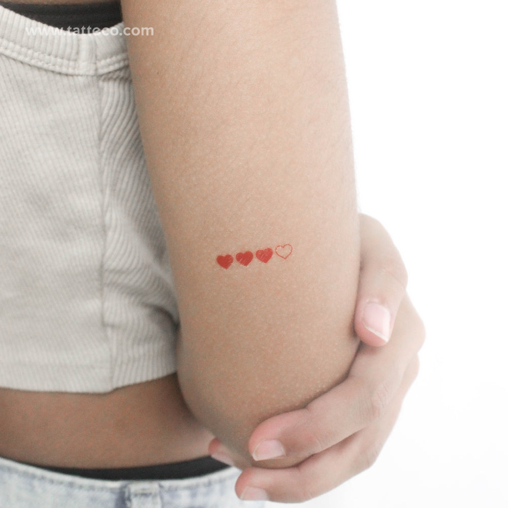 Tatuaje temporal de corazones rojos (juego de 3)