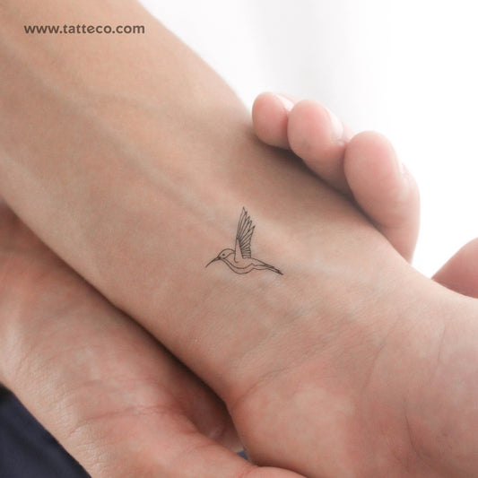 Small Fine Line Flying Hummingbird Temporary Tattoo - Set of 3