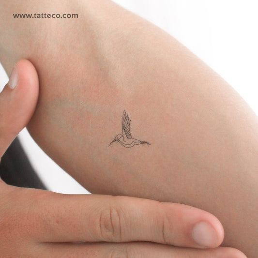 Small Fine Line Flying Hummingbird Temporary Tattoo - Set of 3