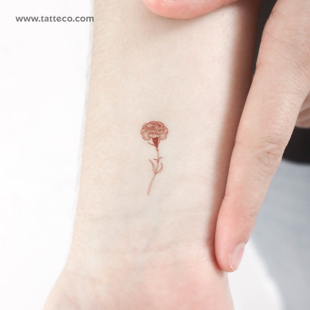 Tatuaje temporal de clavel rojo pequeño (juego de 3)