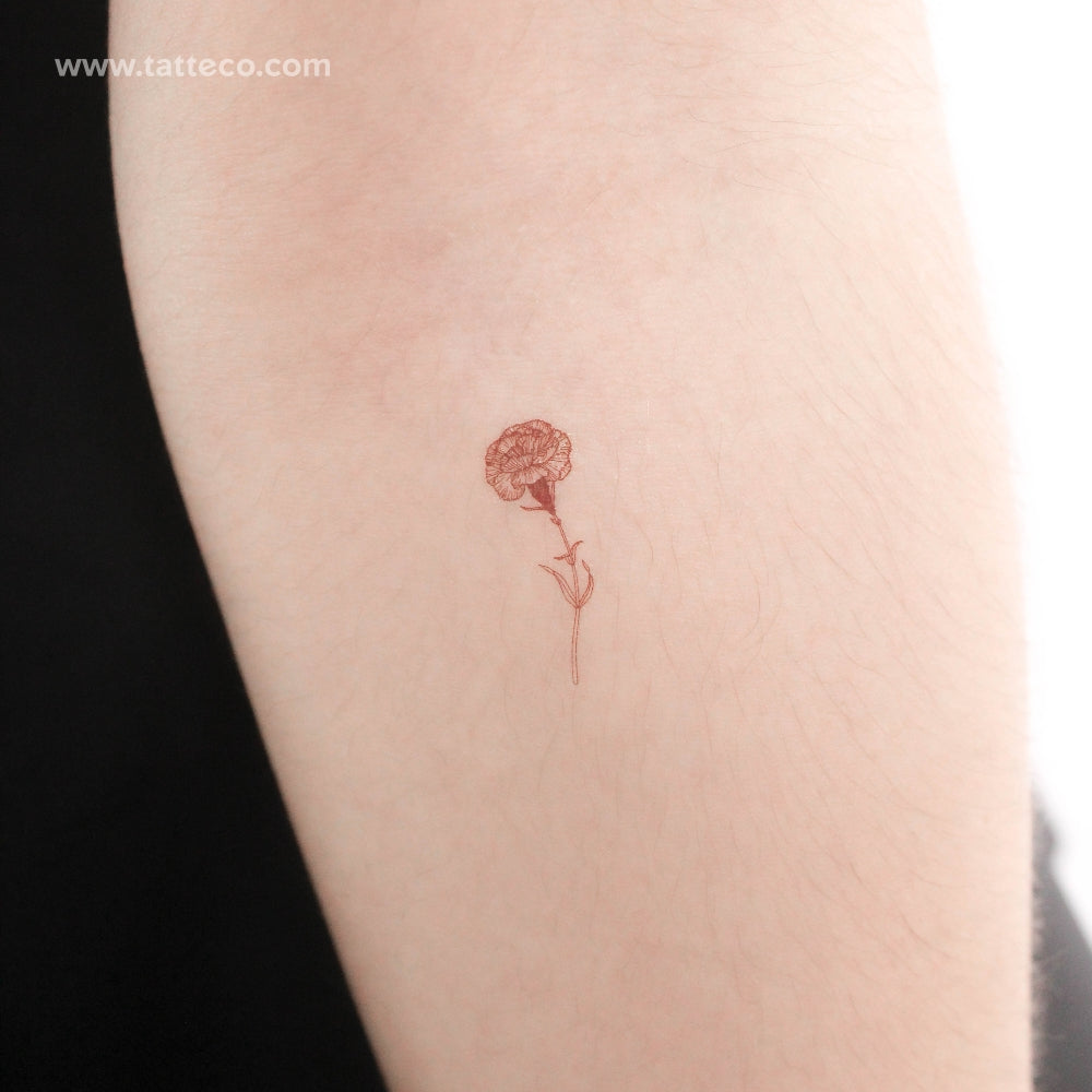 Tatuaje temporal de clavel rojo pequeño (juego de 3)
