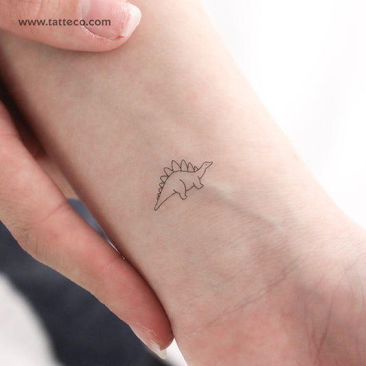 Tatuaje temporal minimalista de estegosaurio (juego de 3)