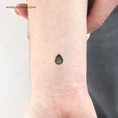 Emerald Green Pear Cut Temporary Tattoo - Set of 3