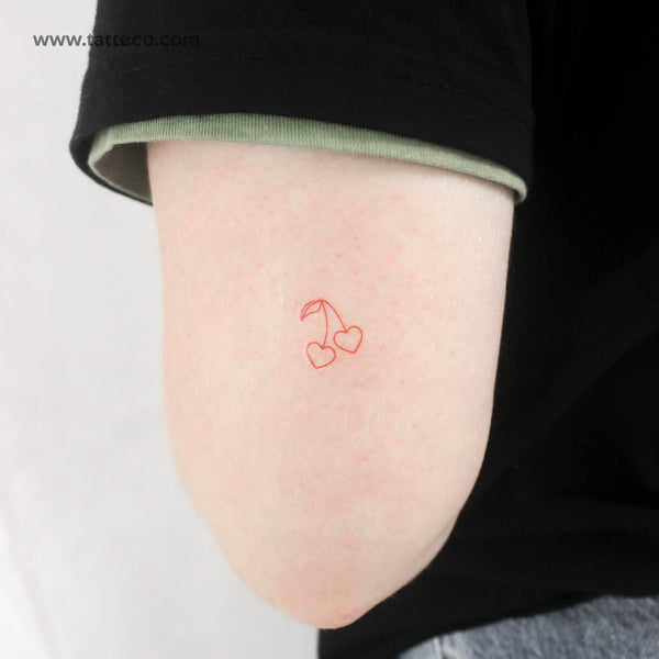 Small Red Cherry Couple Temporary Tattoo - Set of 3