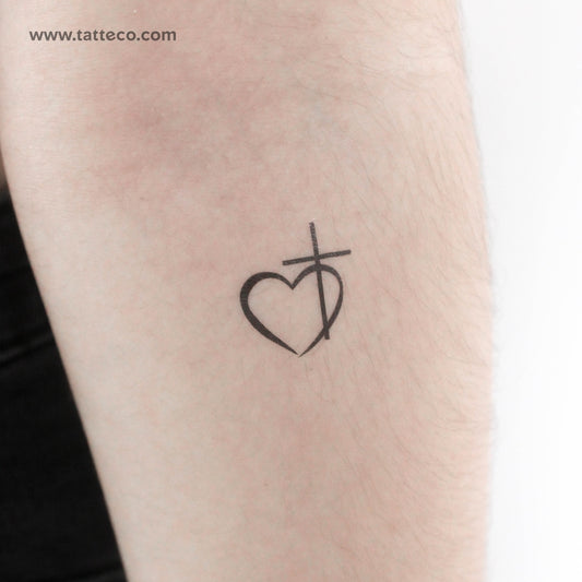 Tatuaje temporal de cruz y corazón - Juego de 3