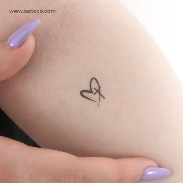 Tiny Cross Heart Temporary Tattoo - Set of 3