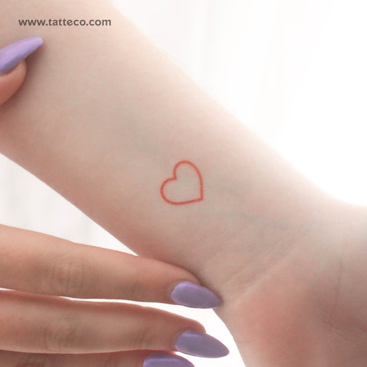 Tatuaje temporal de contorno de corazón rojo (juego de 3)