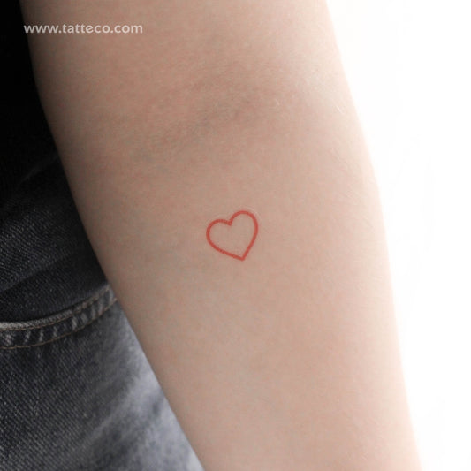Tatuaje temporal de contorno de corazón rojo (juego de 3)
