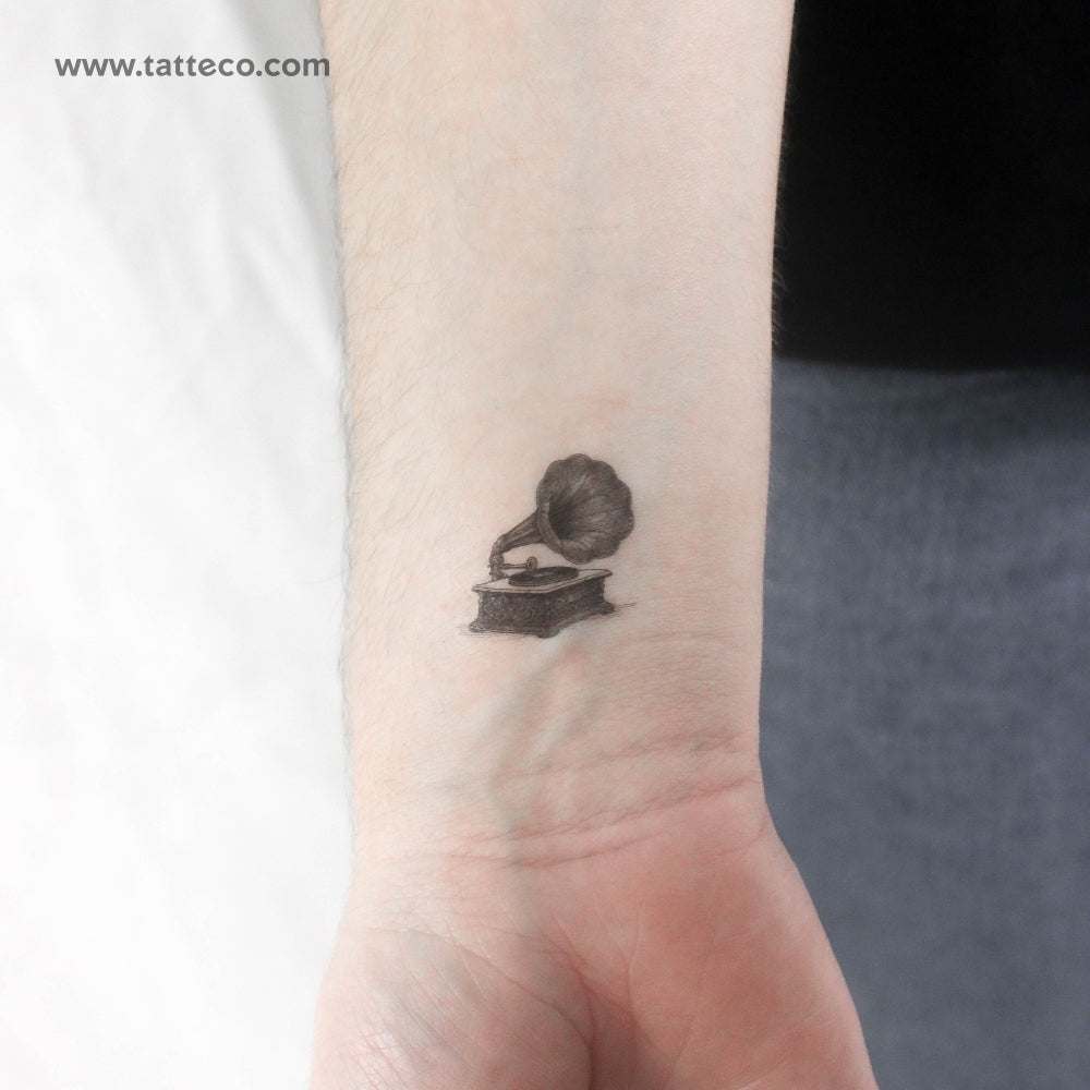 Vintage Gramophone Temporary Tattoo - Set of 3
