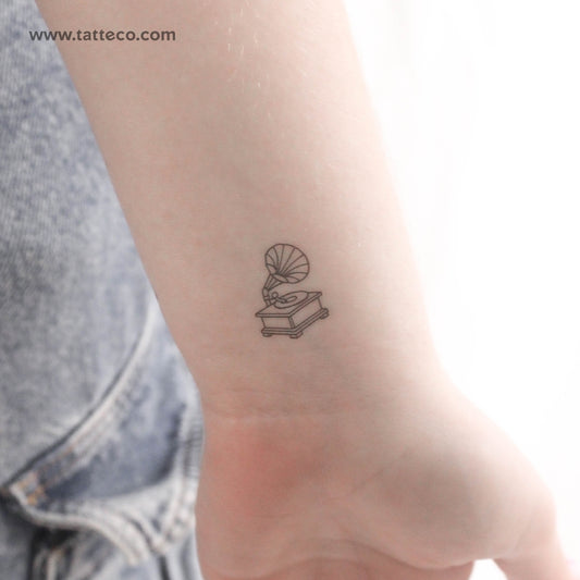 Tatuaje temporal de gramófono minimalista (juego de 3)