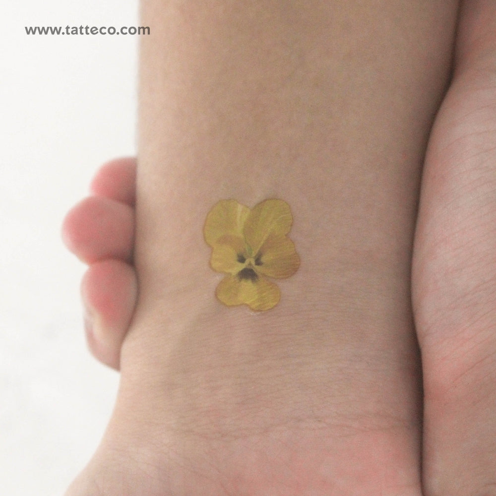 Yellow Pansy Temporary Tattoo - Set of 3