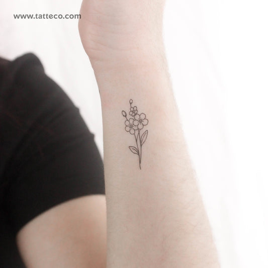 Tatuaje temporal de nomeolvides de línea fina pequeña - Juego de 3
