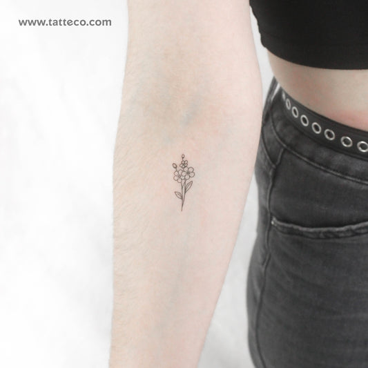 Tatuaje temporal de nomeolvides de línea fina pequeña - Juego de 3