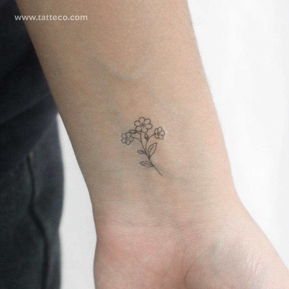 Tatuaje temporal de nomeolvides de líneas finas (juego de 3)