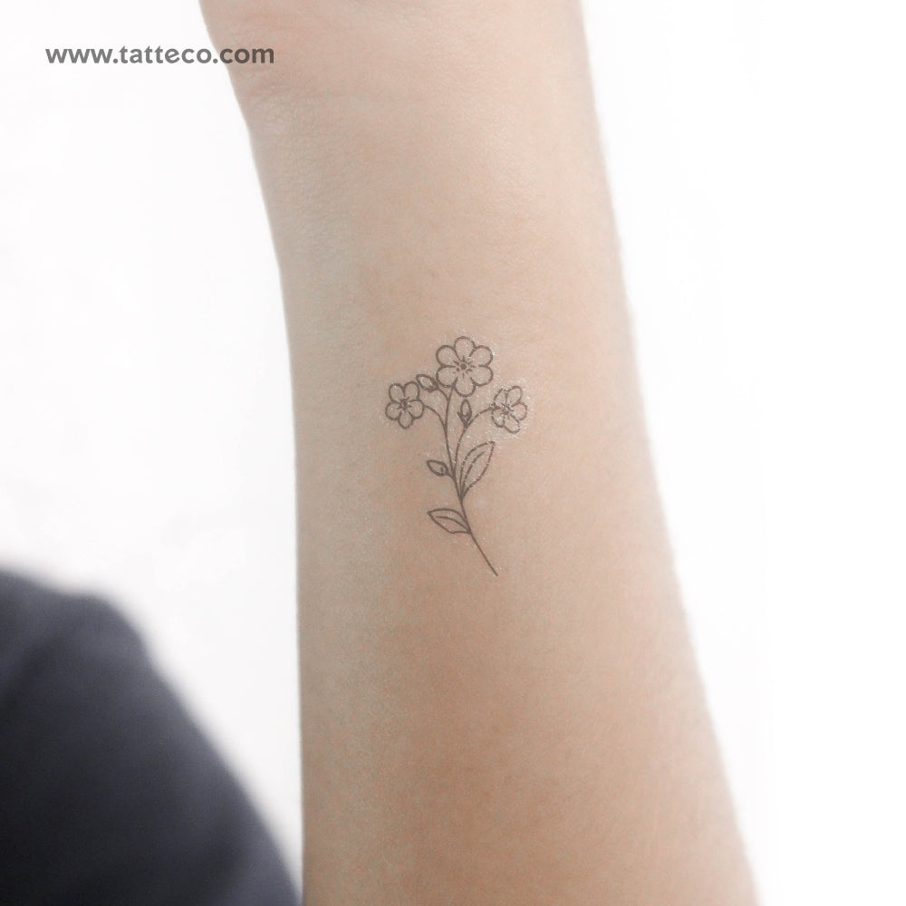 Tatuaje temporal de nomeolvides de líneas finas (juego de 3)