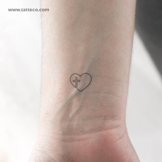 Tatuaje temporal de corazón y cruz de línea continua (juego de 3)