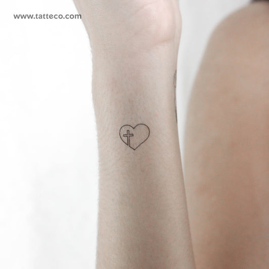 Tatuaje temporal de corazón y cruz de línea continua (juego de 3)