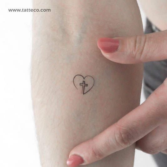 Tatuaje temporal de una sola línea de corazón y cruz (juego de 3)
