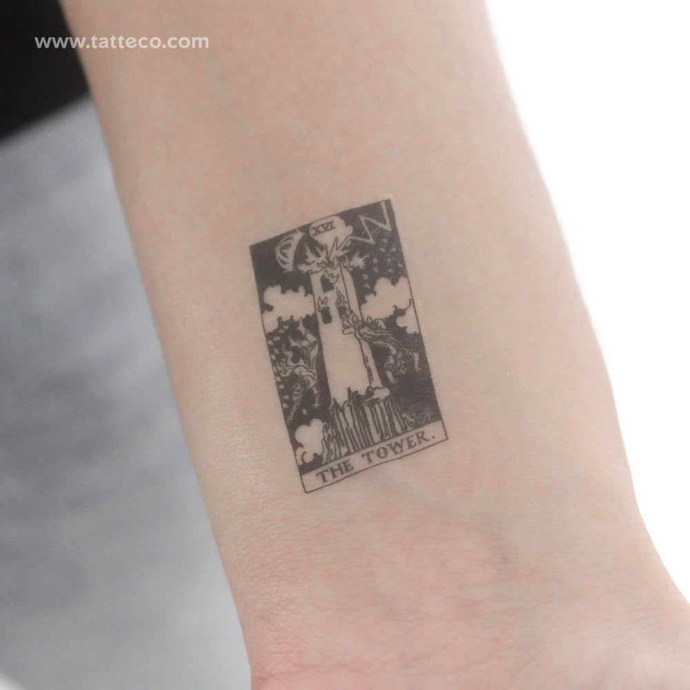 Little The Tower Tarot Card Temporary Tattoo - Set of 3