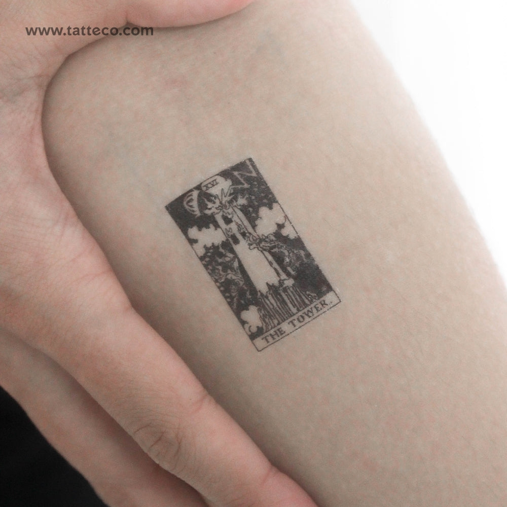 Little The Tower Tarot Card Temporary Tattoo - Set of 3