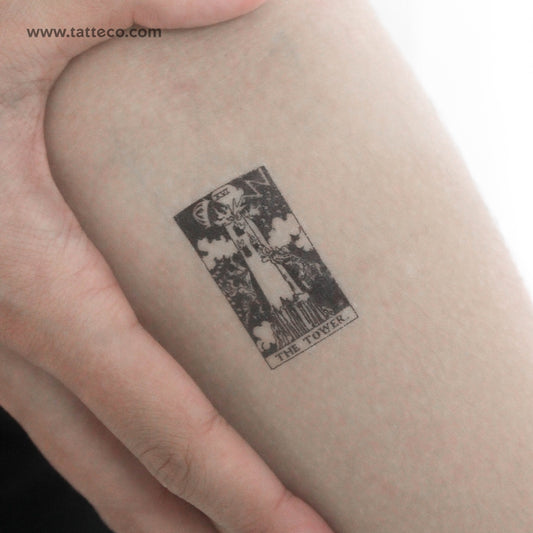 Tatuaje temporal de la carta del Tarot "La Torre Pequeña" (juego de 3)