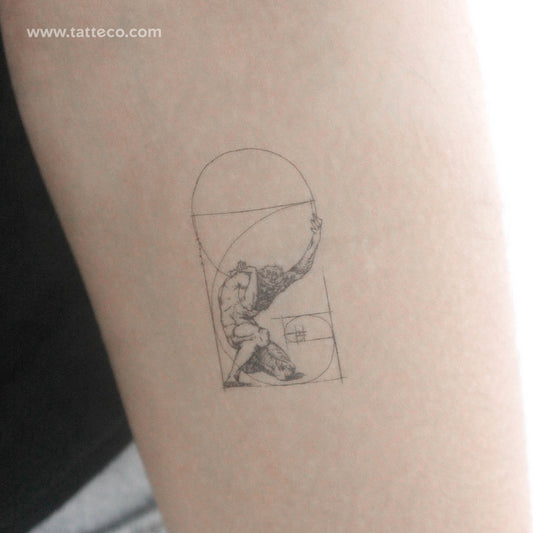 Crouching Figure Of Atlas + Golden Spiral Temporary Tattoo - Set of 3