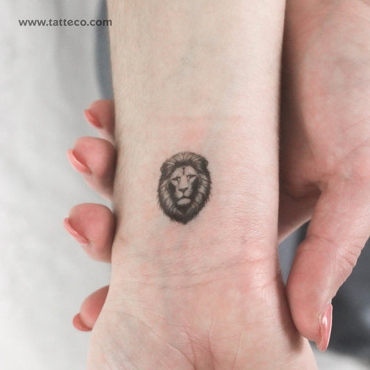 Tatuaje temporal pequeño de león negro y gris (juego de 3)
