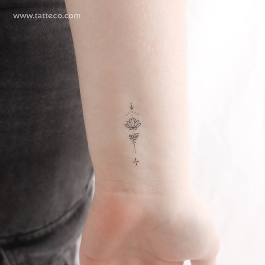 Tatuaje temporal de loto ornamental Unalome - Juego de 3