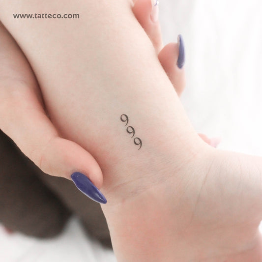 Tatuaje temporal vertical pequeño 999 - Juego de 3