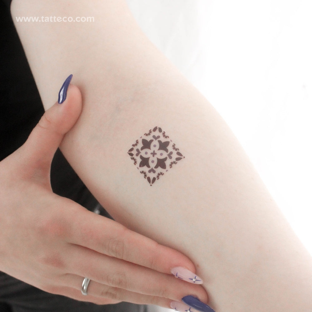 Small Portuguese Tile Temporary Tattoo - Set of 3