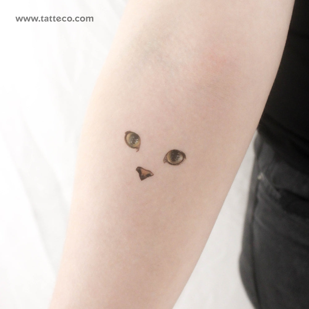 Tatuaje temporal minimalista de cara de gato (juego de 3)