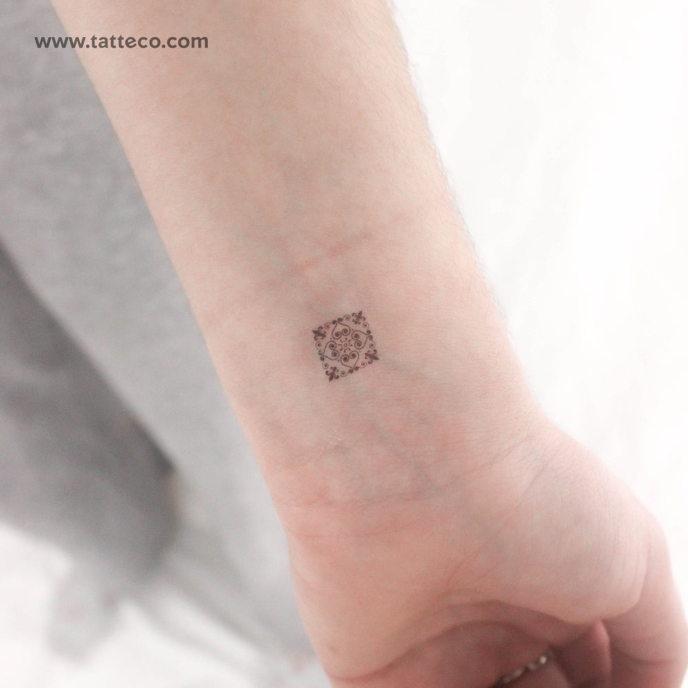 Tiny Portuguese Tile Temporary Tattoo - Set of 3