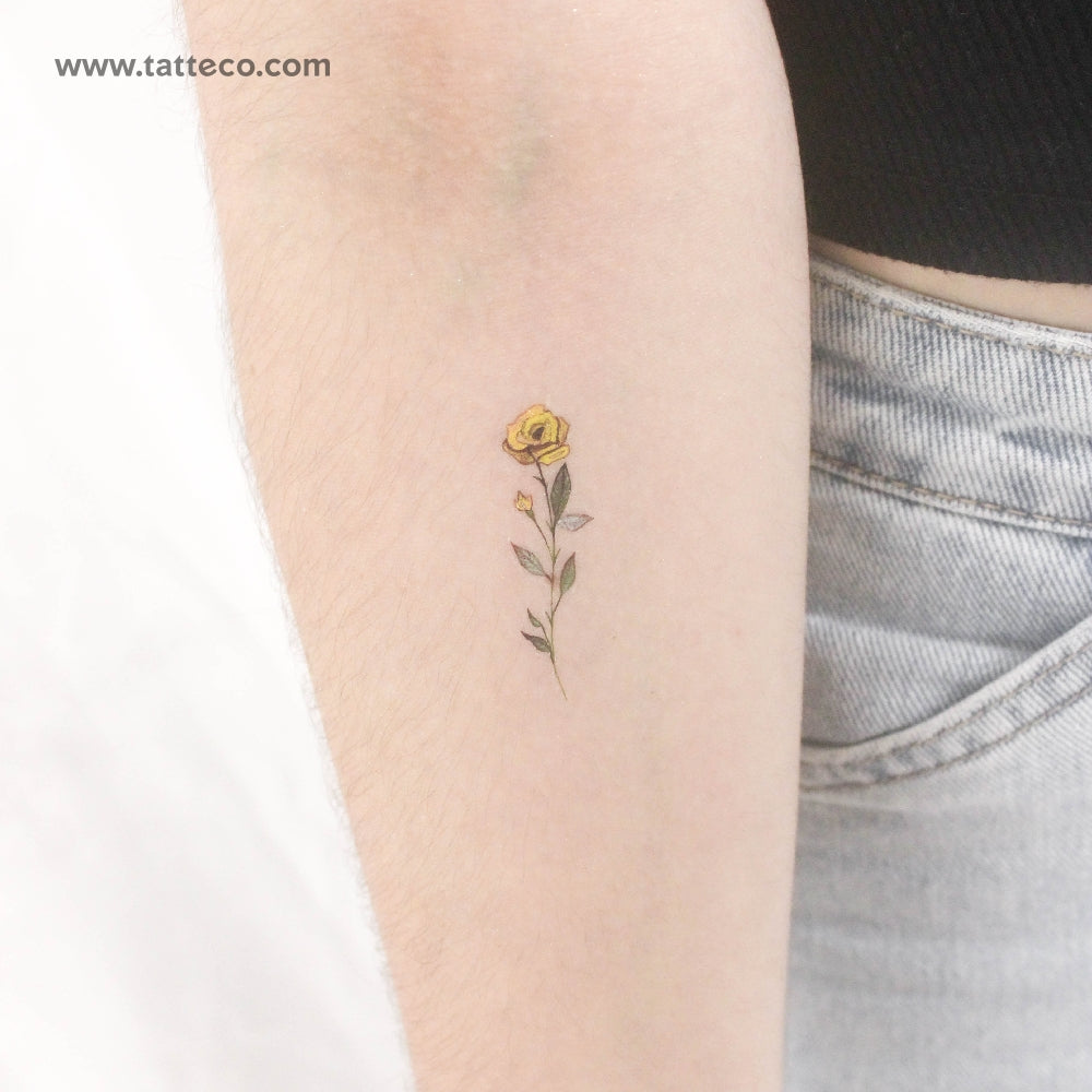 Small Yellow Rose By Lena Fedchenko Temporary Tattoo - Set of 3