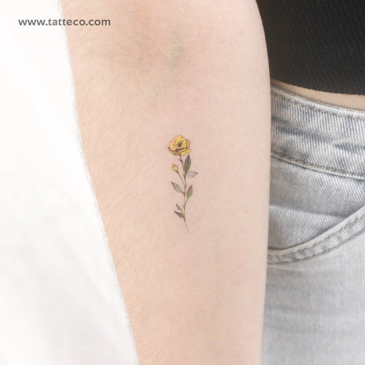 Tatuaje temporal de una pequeña rosa amarilla de Lena Fedchenko (juego de 3)