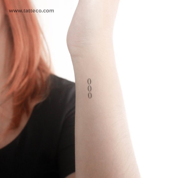 Small 000 Vertical Temporary Tattoo - Set of 3