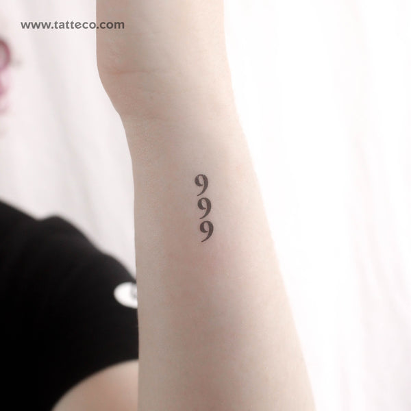 Vertical 999 Temporary Tattoo - Set of 3