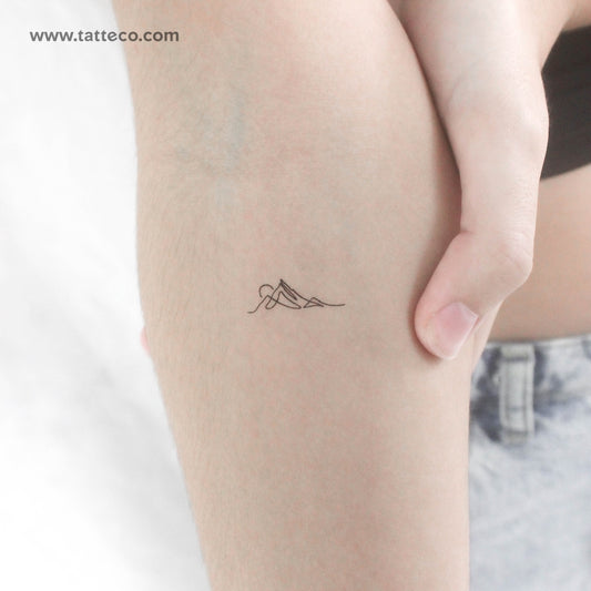 Tatuaje temporal de una sola línea de puesta de sol en la montaña (juego de 3)