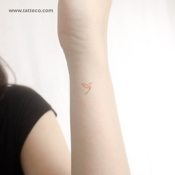 Small Red Minimalist Hummingbird Temporary Tattoo - Set of 3