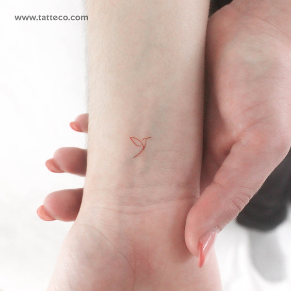 Small Red Minimalist Hummingbird Temporary Tattoo - Set of 3