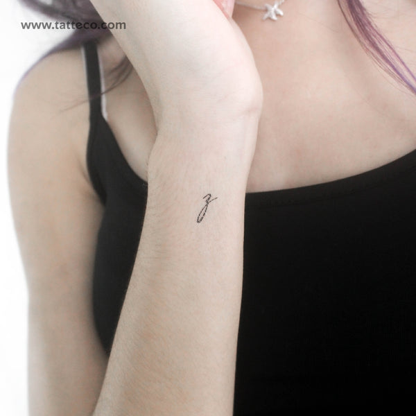 Handwritten Script Lowercase Z Letter Temporary Tattoo - Set of 3