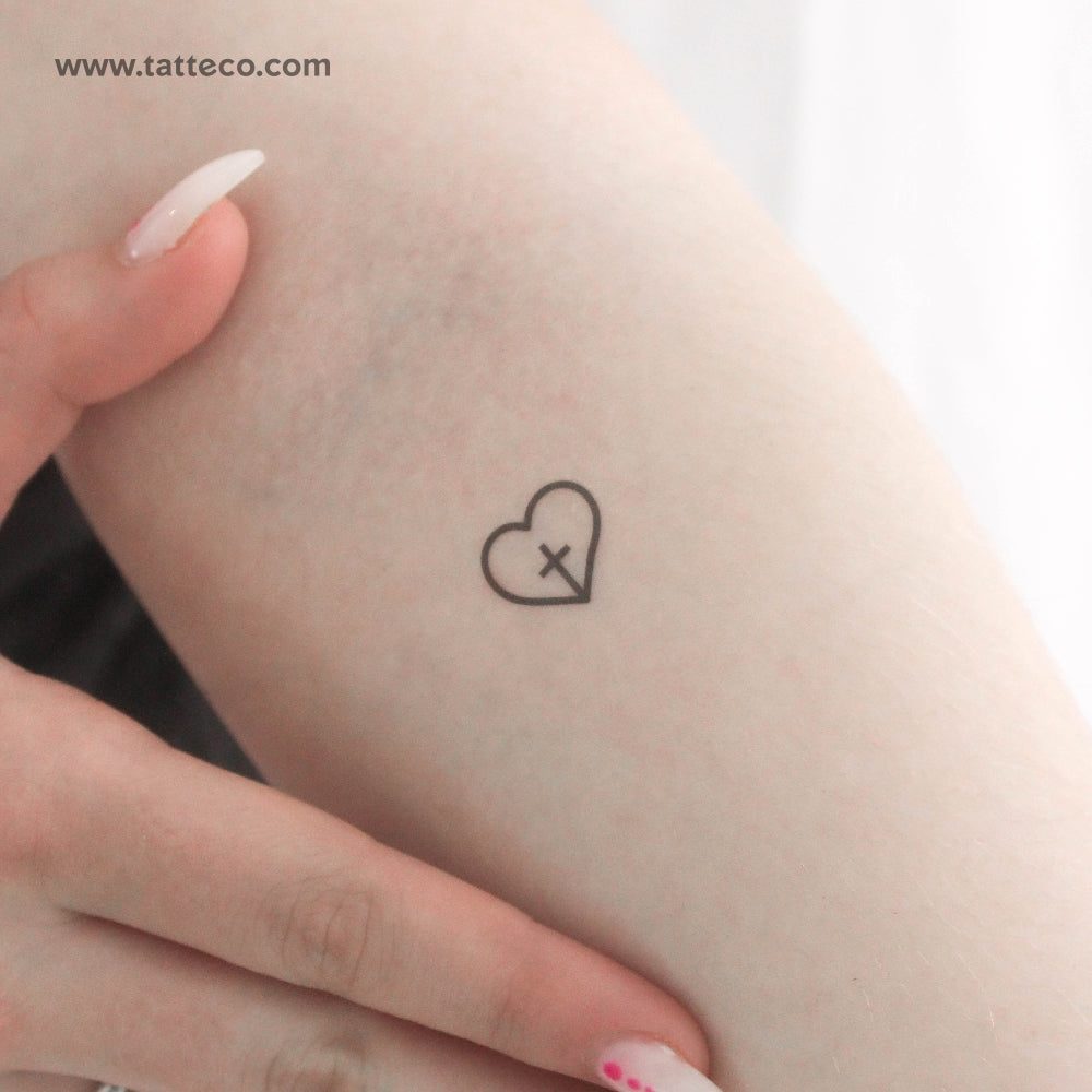 Cross Inside Heart Temporary Tattoo - Set of 3