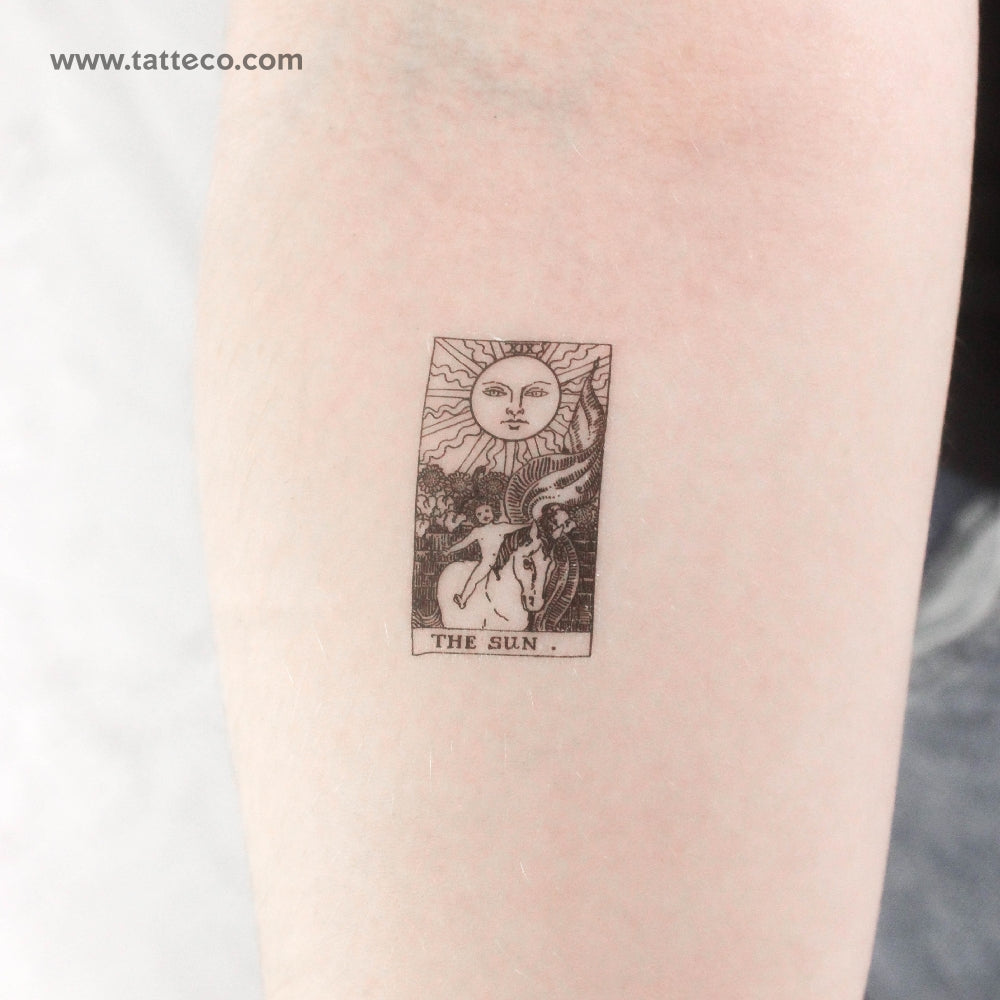 Tatuaje temporal pequeño de la carta del Tarot El Sol (juego de 3)