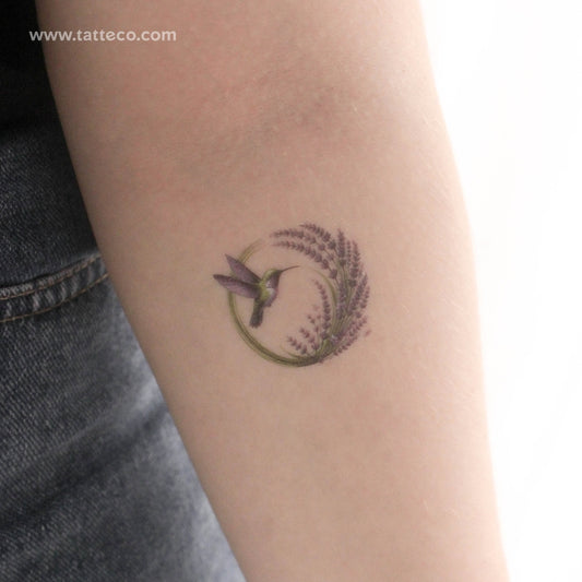 Watercolor Hummingbird And Lavender Temporary Tattoo - Set of 3